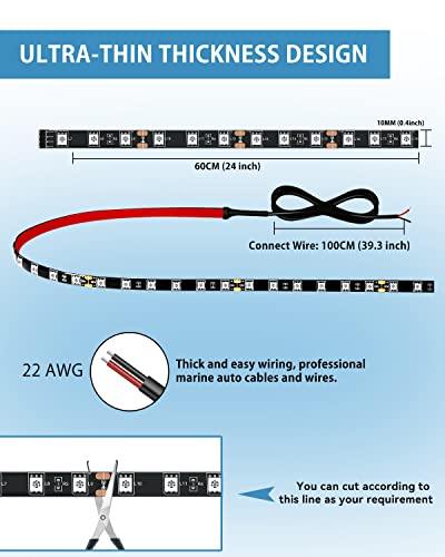 Image of 12V Led Light Strip 24 inch Connectable White Led Strip Lights for Cars Golf Cart Motorcycle Boat Trucks Waterproof Interior& Exterior, 4Pack
