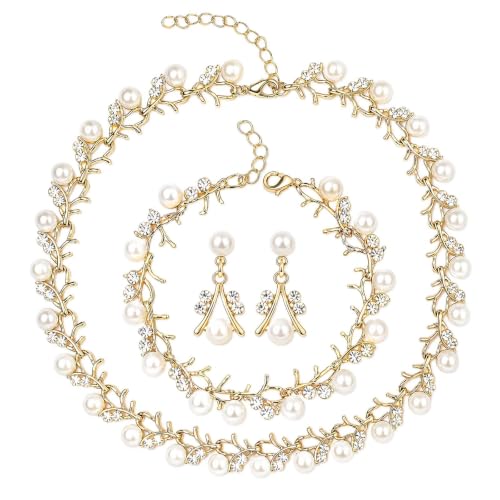 Juego de joyas de perlas de diamantes de imitación para evitar alergias en fiestas y eventos