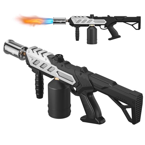 Image of Propane Torch Gun, Detachable & Adjustable Flame Thrower Gun, 1800℃ Heavy Duty Blow Torch for BBQ, Searing Steak, Campfire Starter, Ice Melting and Soldering, Sliver (Tank Not Included)