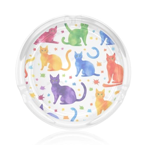 Cendrier en verre papillon et chat, cendrier rond imprimé pour cigarettes, décoration de cendrier portable