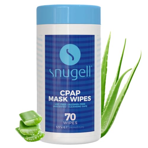 CPAP Mask Wipes by Snugell | 70 Count | Unscented | 100% Soft Cotton | Lint & Alcohol Free | Skin Safe with Aloe Vera | Easy Opening Canister | Clean CPAP Mask Tube & Devices (1)