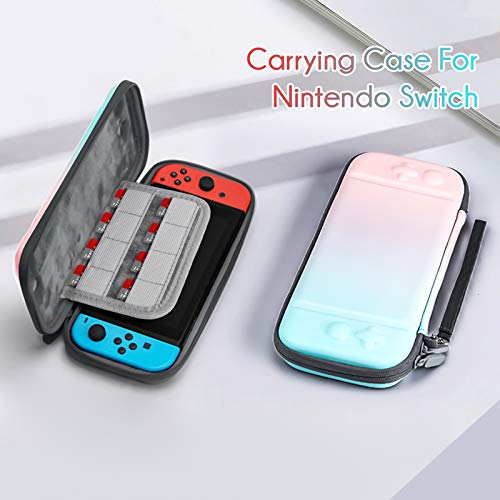 Carrying Case for Nintendo Switch, Portable Hardshell Travel Slim Case for Nintendo Switch/Switch Lite With 8 Game Card Pockets, Inner Soft Fiber Material to Protect The Screen, Blue And Pink Gradient