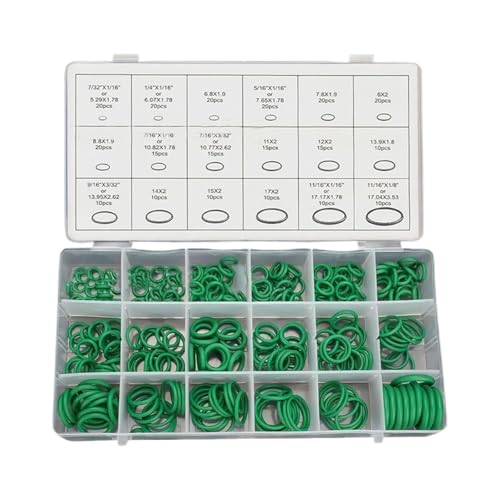 Bawkars 270 PCS Seal Gasket Washer, Car A/C Compressor Seal O-Ring Assortment Kit, 18 Sizes Rubber Seal O-Ring Assortment Set, Universal for Plumbing and Cars (Green)
