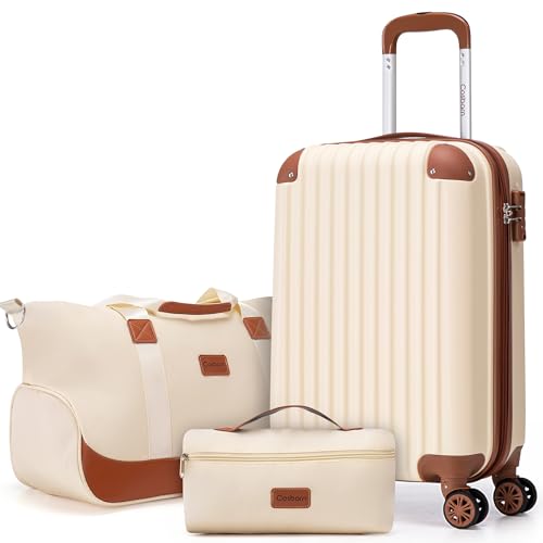 Image of Cosbarn Carry On Luggage Sets 3 Piece, 20 Inch Luggage 22x14x9 Airline Approved with Wheels and TSA Lock, ABS Lightweight Hardshell Travel Suitcase Set with Duffel Bag Travel Bag for Men Women