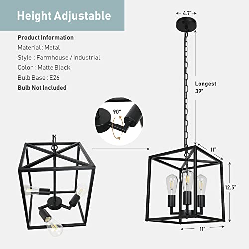 Mipaws 3-Light Industrial Metal Farmhouse Chandelier, Black Square Pendant Light Hanging Light Fixture For Kitchen Island Living Room Foyer Dinning Room (11''X 12.6'') #TOP3
