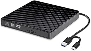 External CD DVD Drive, USB 3.0 and Type-C Portable CD DVD +/-Rw Drive Reader, DVD/CD ROM Burner Rewriter, Slim Optical DVD Drive for Laptop, Desktop, Mac, Macbook, OS/ Windows/ Linux