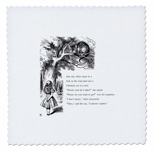 3dRose Which road do I take Cheshire cat Alice in Wonderland - John Tenniel - Quilt Square, 6 by 6-inch (qs_193782_2)