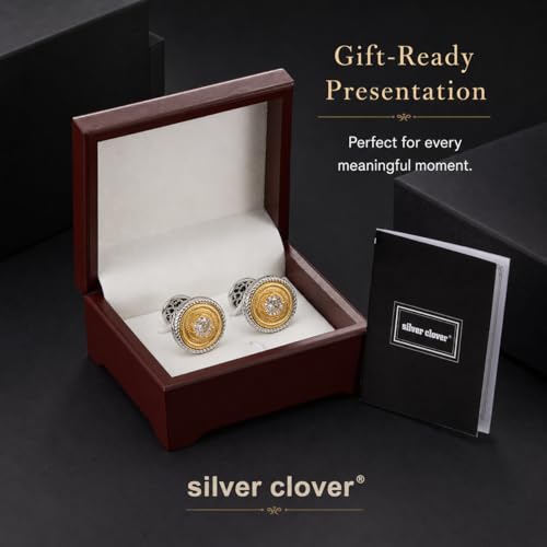 Image of Cuff Links Mens, Cufflinks for Men, Men's Cuff Links for Wedding, Business, Father's Day, Gift for Men, 18K Gold Plated with Luxury Wooden Gift Box
