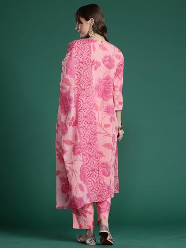 Image of INDO ERA Women's Pure Cotton Printed Straight Kurta & Pant With Dupatta Set (KH0PH10219)