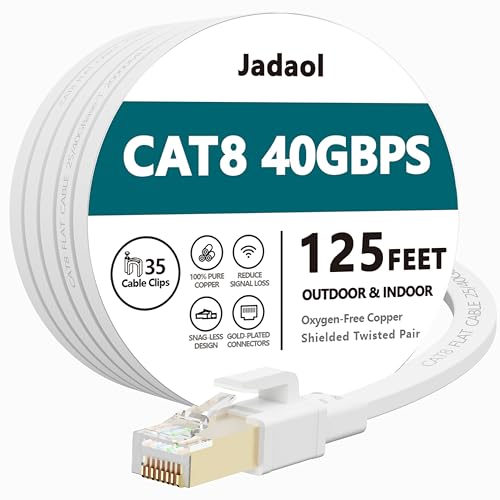 Cat 8 Ethernet Cable 125 ft, 26AWG Heavy Duty High Speed RJ45 Patch Cord, Cat8 LAN Gold Plated 40Gbps 2000Mhz Network, Indoor, Outdoor & Weatherproof S/FTP UV Resistant for Router/Modem/Gaming/Switch