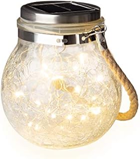 3 Solar Lantern Outdoor Light LED Lamp Outside Light Waterproof Cracked Glass Jar Light with 30 LED Lights Inside and Solar Panel On Top Crackle Glass Globe Light Decorative Garden Light Path Patio