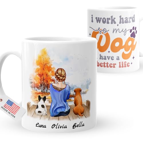 4GIFTSAKE Personalized Mug for Women Dog Lovers - Labrador Gifts, Cockapoo Gifts -11oz Customized Coffee Cup Tea Mug - Custom Mug - Dog Present for Women for Birthdays, Christmas, and More (2DOG-MOM)