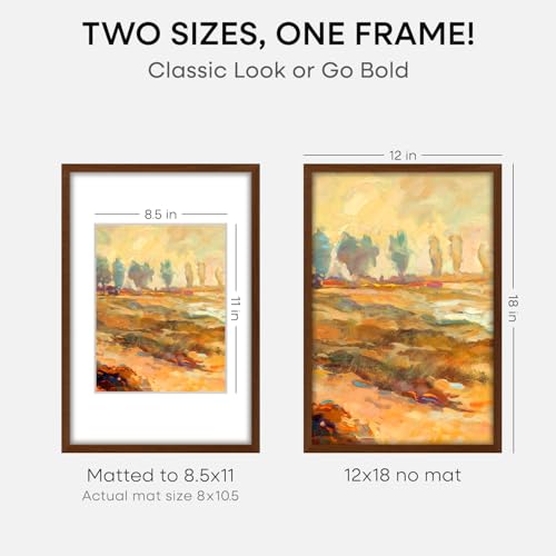 Image of Homeforia 12 x 18 Walnut Wood Frame, High End Dark Oak 12x18 Brown Picture Frame with Mat 8.5x11 Photo, 12 x 18 Wooden Poster Frame Matted to 8.5 x 11, 18x12 Frames, Tempered Glass, Wall Kit, Set of 3
