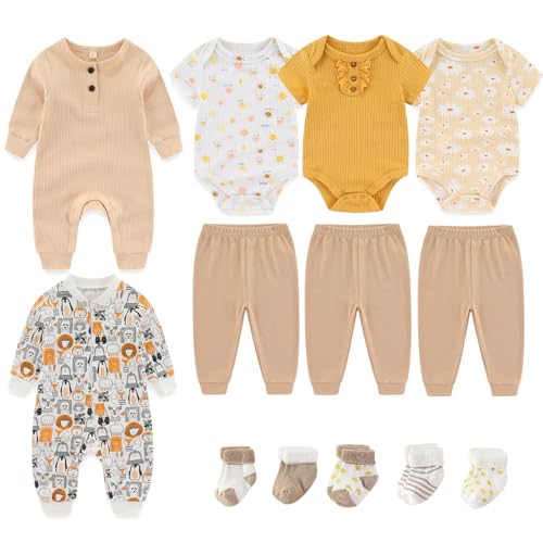 Image of Ruliby Baby Bodysuit and Pant Sets Ribbed Romper Soft Newborn Boy Girl Clothes Outfits Layette Gift Set