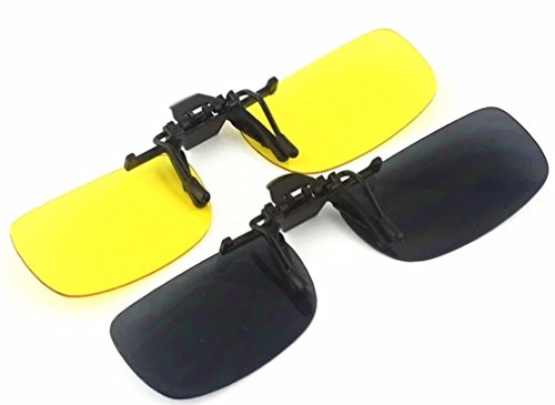Zyzh Polarized Clip On Sunglasses Flip Up Fit Over Night Vision Glasses Anti Glare For Men Women Driving Sports 2 Pairs With Box -Yellow+Grey #TOP1