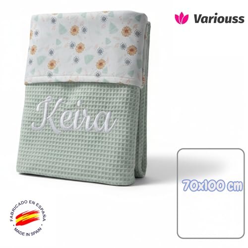 Miniatura 3 de Variouss Manta Para Bebe Recien Nacido Personalizado Con Su Nombre Bordado, Cochecito O Capazo. 019 Verde