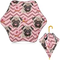 CHIFIGNO Cute Pugs with Pink Donuts Umbrella for Kids Girls Boys UV Protection Umbrella Rain Umbrellas Windproof Children's Umbrellas