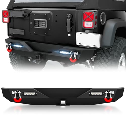 YZONA for Wrangler JK Rear Bumper Compatible with 2007-2018 Jeep Wrangler JK JKU Unlimited Off-Road Bumpers Equipped with 2 x 18W LED Lights, 2