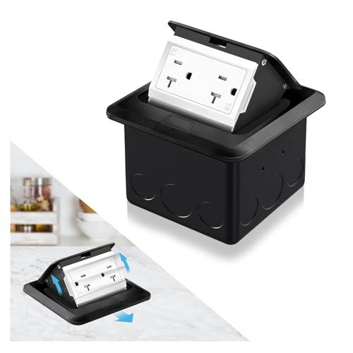 Vagueior Recessed Floor Electrical Outlet Kit,Waterproof Electrical Outlet Covcer Box,Hidden 20A Tamper-Resistant Receptacle Outlet,with Slow Elastic Damping?ETL Certified,Black(1 Pack)