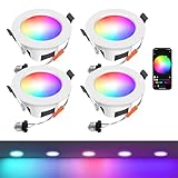 INDARUN スマートLED埋め込み式天井照明器具 4インチ WiFi Bluetooth 9W ダウンライト 2700K-6500K 調光可能 RGBCW 色変化 LED缶ライト キッチン/リビングルームの埋め込み式照明用 4個パック