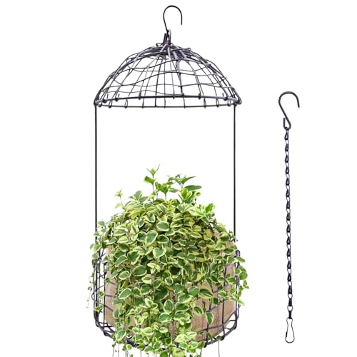 15 Inch Hanging Birdcage Planter – Black Metal Wire Hanging Basket for Flowers, Ideal for Garden, Porch, Patio, or Home Decor