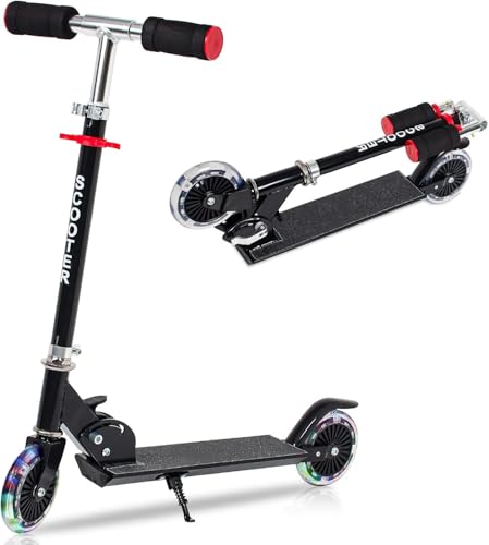 OUUTMEE Trottinette Pliable avec 2 Roues pour Enfants 3-8 Ans, Patinette Enfant Hauteur Réglable Scooter Enfant Kick avec LED Lumière (Noir)