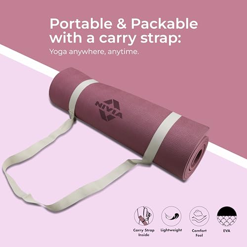 Image of Nivia Spark EVA Yoga Mat for Men & Women, 10 mm with Carry strap, Anti Skid, Exercise Mat for Home Workout, Foldable yoga mat, For Gym Exercise /Fitness (Wine)