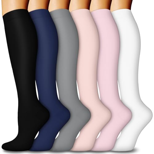 FuelMeFoot 6 Pairs Compression Socks for Women & Men 15-20mmHg Graduated Support Knee High Socks for Nurses, Travel, Athletic