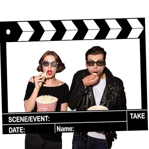 Large Movie Night Photo Booth Props, 25.59 x 15.75 Inch Movie Theme Party Decorations Photo Frame Film Clapper Board for Birthday Party Supplies by Aurelema - Used condition - US$15.46