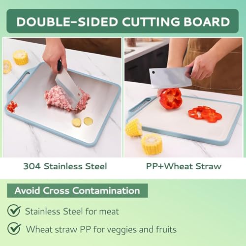 Image of Dual-Sided Stainless Steel Chopping Board | Large 40x30 cm Heavy-Duty Titanium Cutting Board for Kitchen | Non-Slip, Hygienic & Toxic-Free Vegetable and Meat Cutting Board
