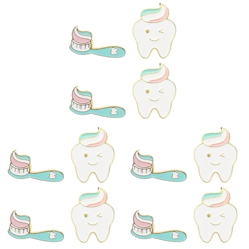 Image of Abaodam Tooth Pin Enamel Brooch Set 12 Pieces Cute Dental Badge Pins for Backpacks Clothes Jackets Cartoon Toothbrush Design Accessories for Students Dental Professionals