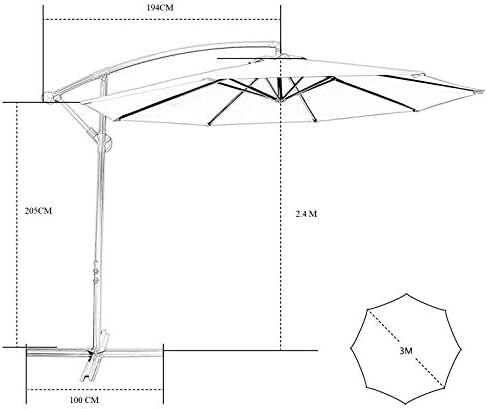 JOINATRE 3m Cantilever Parasol with LED Lights, Garden Parasol with 8 Sturdy Ribs, Patio Umbrella Cantilever with Heavy Duty Cross Bases, Outdoor Sunshade Parasol