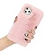 Pepmune Kompatibel mit iPhone 12/iPhone 12 Pro Handyhülle Plüsch Hülle Niedlich Pelzig Flauschige Weiche TPU Schutzhülle mit 3D Bling Kristall Diamant Winter Warme Faux Pelz Case Cover, Rosa