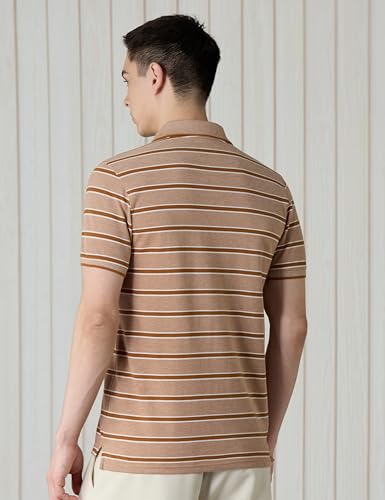 Image of Amazon Brand - Symbol Men Cotton Rich Textured Striper Polo Tshirts | Collar Striped Tshirts | Half Sleeves - Regular Fit (Available in Plus Sizes)