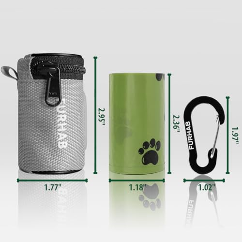 Image of FURHAB Glow Dog Poop Bag Holder for Leash Doggie Waste Bag Dispenser Puppy Potty Carrier Small Doggy Zipper Pouch with Carabiner Clip 1680D Nylon Oxford with 1 Roll of Pet Trash Bags, Silver