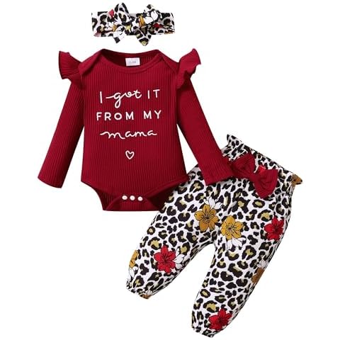 OLLUISNEO 0-3 Months Baby Girl Clothes Infant Romper Outfits Ruffle Sleeve Top Leopard Pant Set Newborn Baby Clohtes for Girls Cover