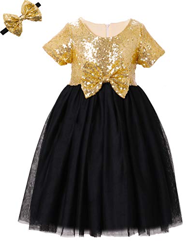 Cilucu Toddlers Sequin Tutu Dress for Girls Adorable Bow Dress Short Sleeve Sparkle