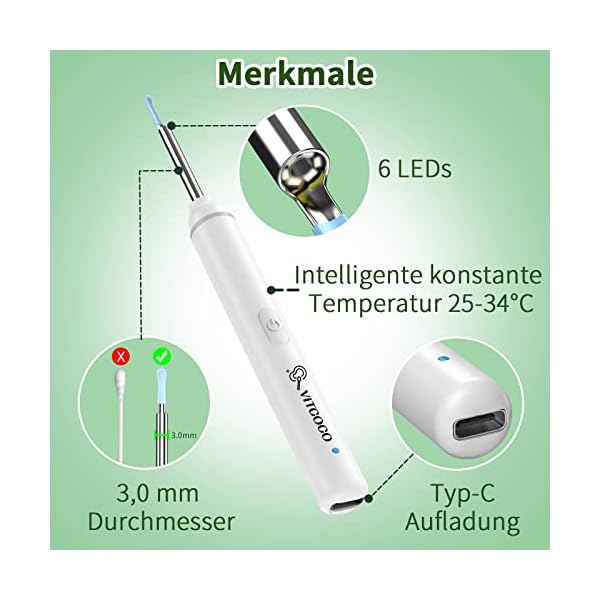Ohrenschmalz Entferner Otoskop, VITCOCO Wifi Ohrenreiniger Kamera, 1920P Ultradünne HD Drahtlos wasserdicht Ohrenspiegel… – Bild 6