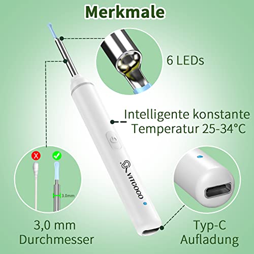 Ohrenschmalz Entferner Otoskop, VITCOCO Wifi Ohrenreiniger Kamera, 1920P Ultradünne HD Drahtlos wasserdicht Ohrenspiegel… – Bild 6