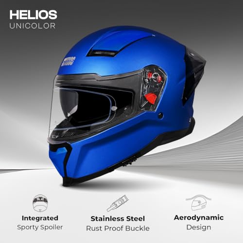 Image of STUDDS Helios ISI and DOT Certified Full Face Helmet with Antifog 100 Lens, Sporty Spoiler (MATT Blue - XL)