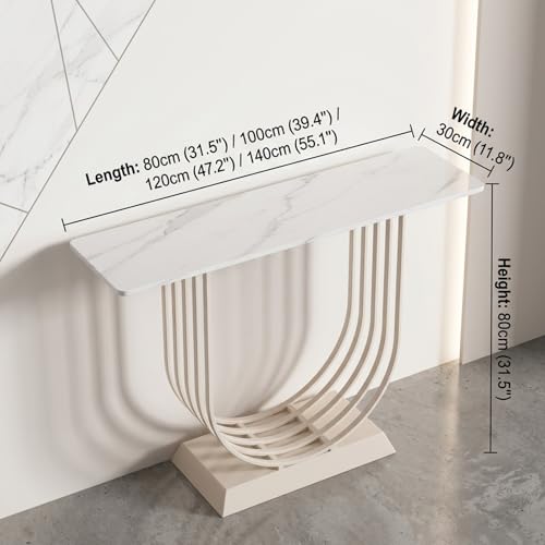 Mesa de consola de piedra sinterizada con base metálica resistente de 120cm 3