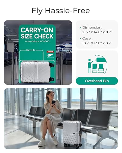 Image of BAGSMART Carry On Luggage 22x14x9 Airline Approved With TSA Lock, 1OO% Polycarbonate Hardside Luggage with Spinner Wheels,Durable Hard Shell Carry On Suitcase 20 inch Silver