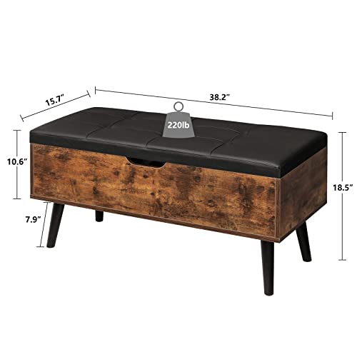 Usikey Storage Bench With Storage, Entryway Shoe Bench With Leather Seat, End Of Bed Bench Flip Top Storage Bench For Hallway, Living Room, Bedroom, Supports 220 Lb, Rustic Brown #TOP2