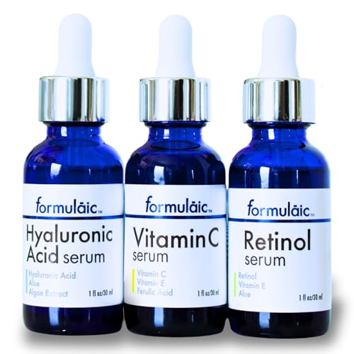 Formulaic Sueros De Vitamina C, Retinol Y Ácido Hialurónico | Hidrata, Revitaliza Y Unifica El Tinte De La Piel | Estuche Con 3 Sueros Faciales | Regalo Perfecto Para El Cuidado De La Piel |