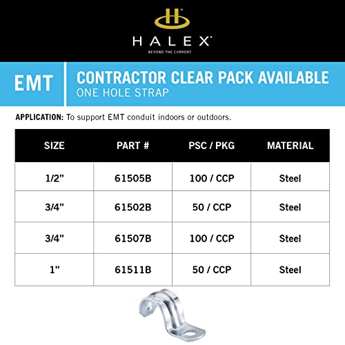Halex 61505B Emt One Hole Strap 100/Ccp, 1/2 Inch, Silver #TOP4
