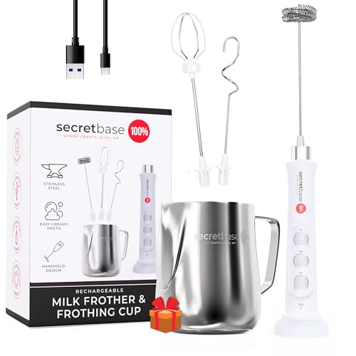 Comparison: Best Milk Beater 6 Secretbase 3 Speed Rechargeable Milk Frother, Pitcher, Charging Base - Handheld Mixer for Latte, Drinks, Matcha - Includes Cup, Electric Stirrer, Double-Whisk Frother for Coffee, Egg Beater (White)