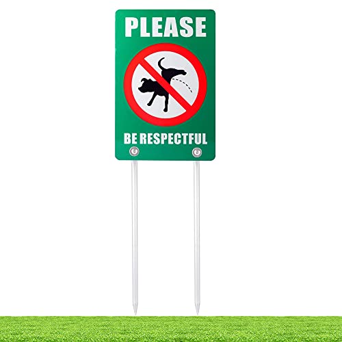 Kichwit Double Sided No Dog Peeing Yard Sign, Please Be Respectful Sign, All Metal Construction, Sign Measures 7.9