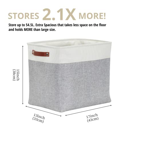 Image of DECOMOMO Storage Baskets | Large Storage Bins 54.5L Fabric Baskets for Organizing Laundry Nursery Toys Cloth Linen Closet Organizers with Handles (Grey and White, XXXL - Jumbo /3P - 17 inch x 13 inch x 15 inch)