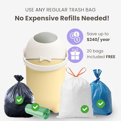 Image of iTouchless Odor-Locking Diaper Pail - 2026 Award-Winning Ag+ Silver Ion Nursery Bin - Fits Any Bag, No Refills Needed - Includes 20 Leak-Proof Bags (Holds 300 Diapers) - Sand Almond Versatile Bin