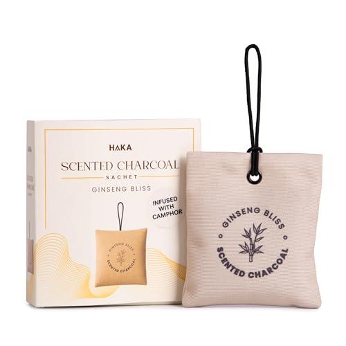 Image of Haka Scented Charcoal Air Freshener Pouch | Kapoor for Car Fragrance | Scented Aroma Air Freshener & Camphor Purifier for Bedroom, Car, Office & Wardrobe Freshener for Clothes (Oudh & Ginseng)